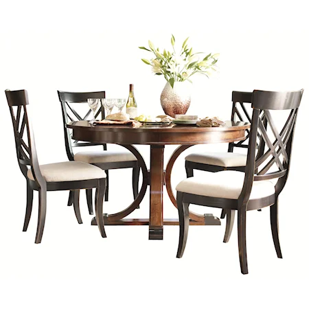 Round Dining Table with X Back Chairs Set